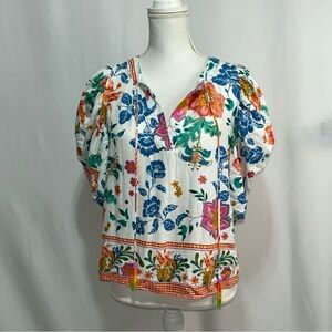 Rachel Zoe Vibrant Flutter Sleeve‎ Blouse in Orange and Blue